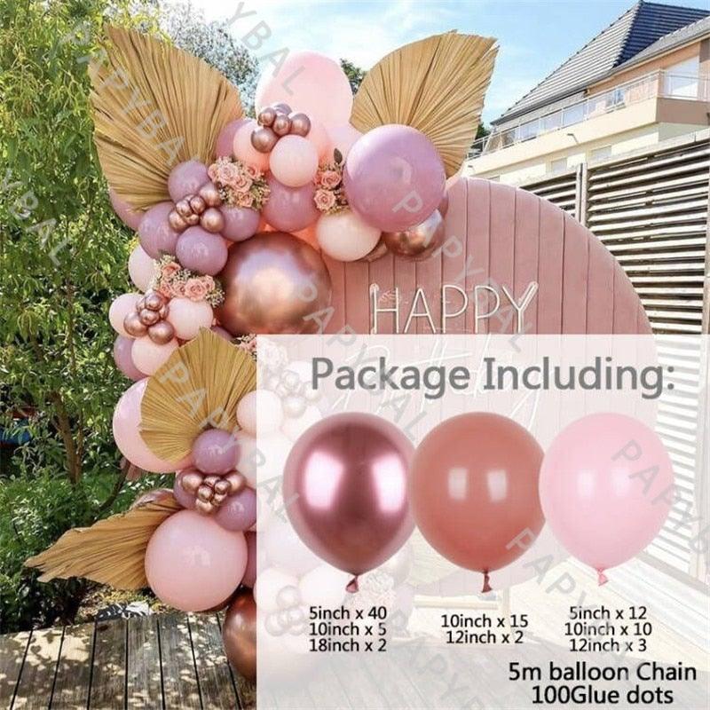 91Pcs Rose Gold Retro Pink & Gold Latex Balloons For Wedding Birthday Party Decoration And Baby Shower Stevvex