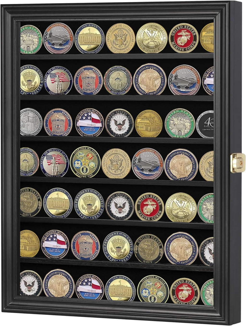 Lockable Military Challenge Coin Display Case Cabinet Rack Holder (Mahogany Finish) The Military Gift Store