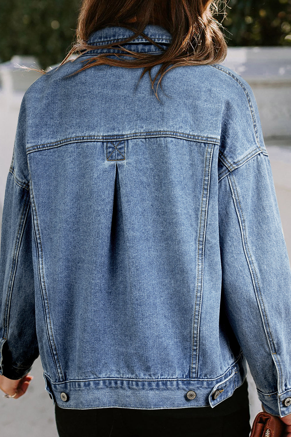 Light Blue Washed Oversize Pocketed Denim Jacket Lootquake LLC