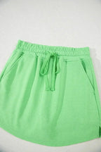 Black French Terry Drawstring Mini Skort with Pockets
