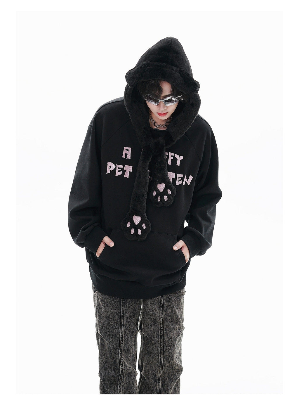 Fleece-lined Hooded Loose Pullover Sweatershirt Pi-Mart