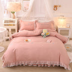 Summer Ruffled Cotton Four-piece Set Girl Heart Embroidery Flower Quilt Cover Pi-Mart