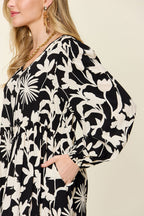 Double Take Full Size Printed Ruffle Hem Dress with Pocket Stylish & Functional Women Dress