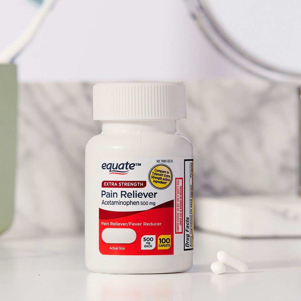 Equate Extra Strength Acetaminophen Pain Reliever Caplets; 500 mg; 100 Count
