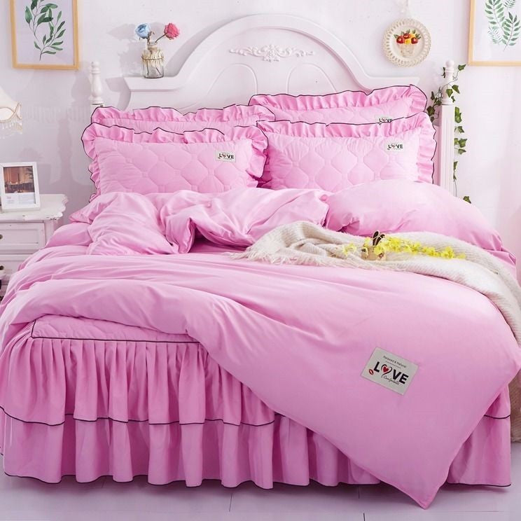 A Full Set Of Quilted Fallwinter Bed Skirt Bedspread Bed Sheet Princess Bedspread Plus Quilt Cover Pi-Mart