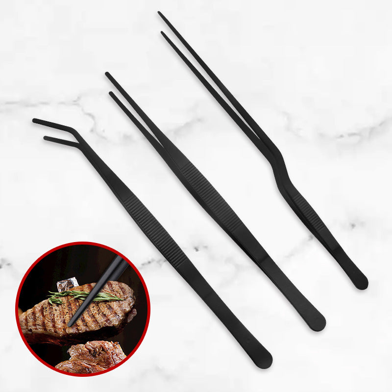 Stainless Steel Barbecue Tongs Outdoor Retro Long-handle Clip Fried Steak Anti-scald Restaurant Kitchen Plate Holder Pi-Mart
