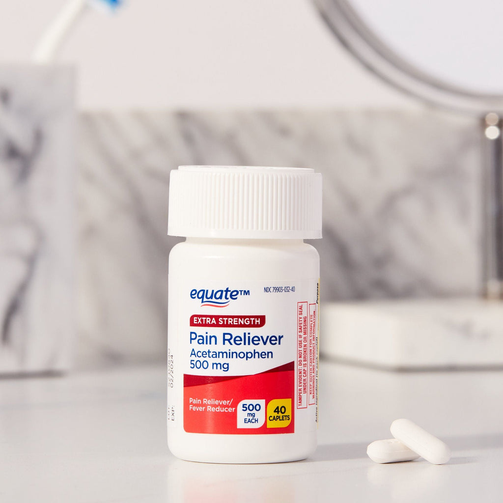 Equate Extra Strength Acetaminophen Pain Reliever Caplets; 500 mg; 40 Count