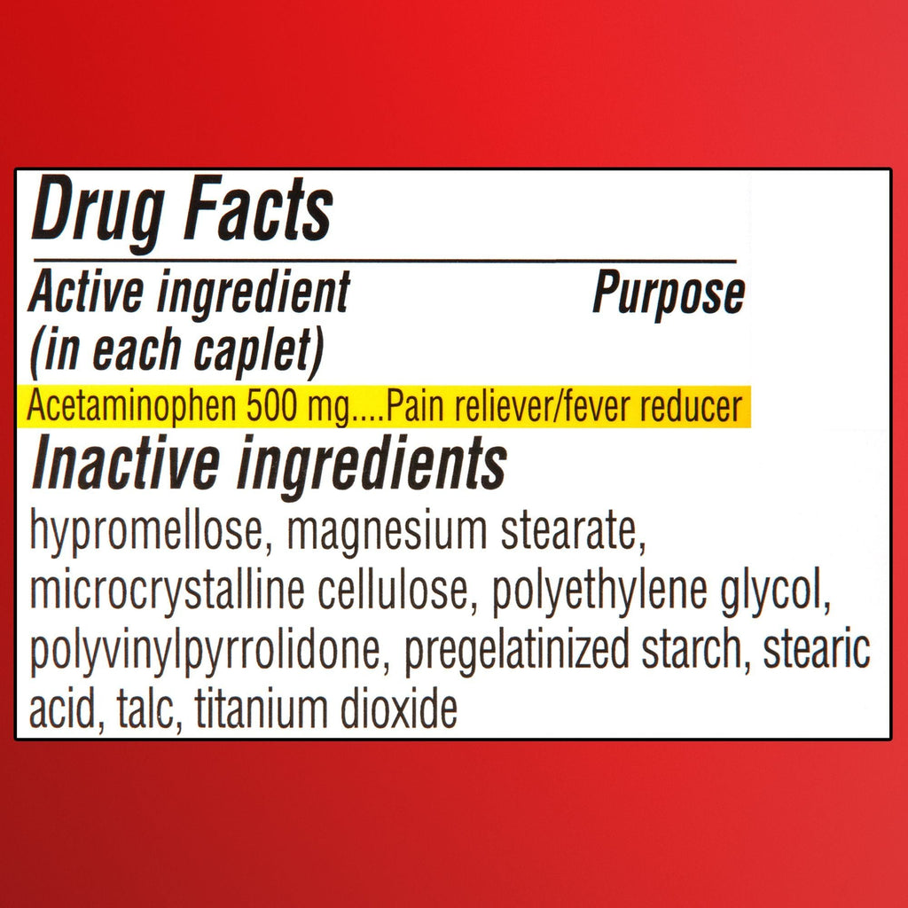 Equate Extra Strength Acetaminophen Pain Reliever Caplets; 500 mg; 40 Count
