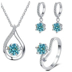 925 Silver Moissanite Jewelry Set Necklace Ring Stud Earrings Solitaire BandsCo Straps