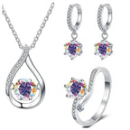 925 Silver Moissanite Jewelry Set Necklace Ring Stud Earrings Solitaire BandsCo Straps