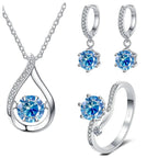 925 Silver Moissanite Jewelry Set Necklace Ring Stud Earrings Solitaire BandsCo Straps