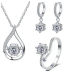 925 Silver Moissanite Jewelry Set Necklace Ring Stud Earrings Solitaire BandsCo Straps