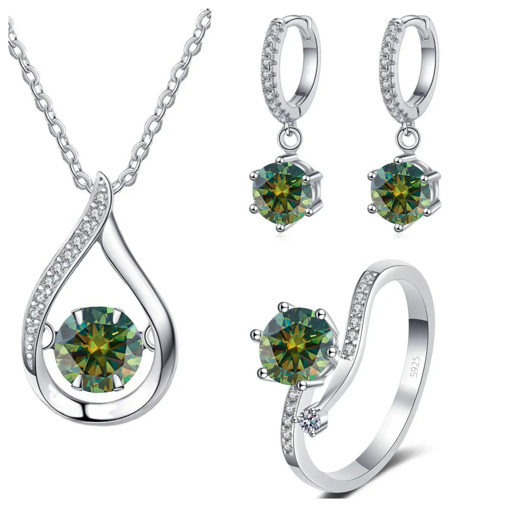 925 Silver Moissanite Jewelry Set Necklace Ring Stud Earrings Solitaire BandsCo Straps