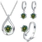 925 Silver Moissanite Jewelry Set Necklace Ring Stud Earrings Solitaire BandsCo Straps