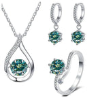 925 Silver Moissanite Jewelry Set Necklace Ring Stud Earrings Solitaire BandsCo Straps