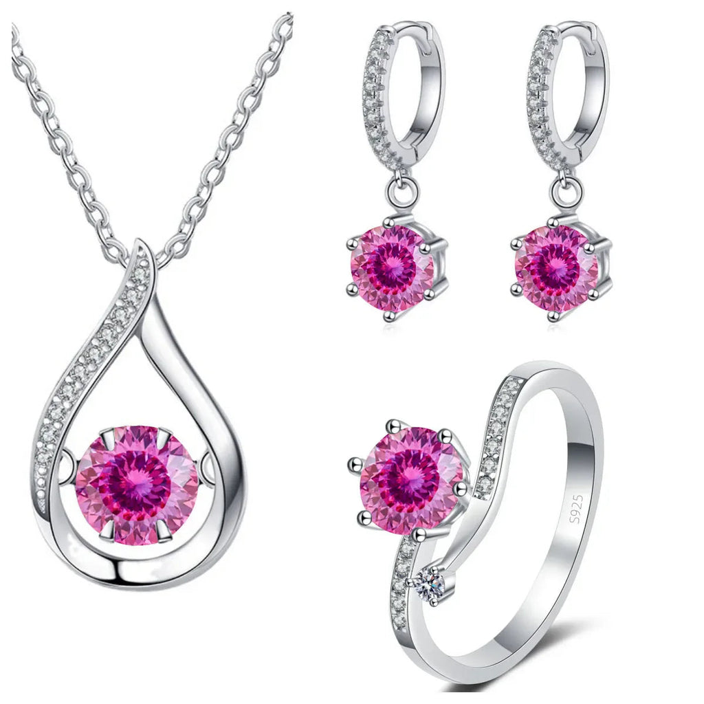 925 Silver Moissanite Jewelry Set Necklace Ring Stud Earrings Solitaire BandsCo Straps