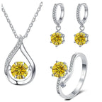 925 Silver Moissanite Jewelry Set Necklace Ring Stud Earrings Solitaire BandsCo Straps