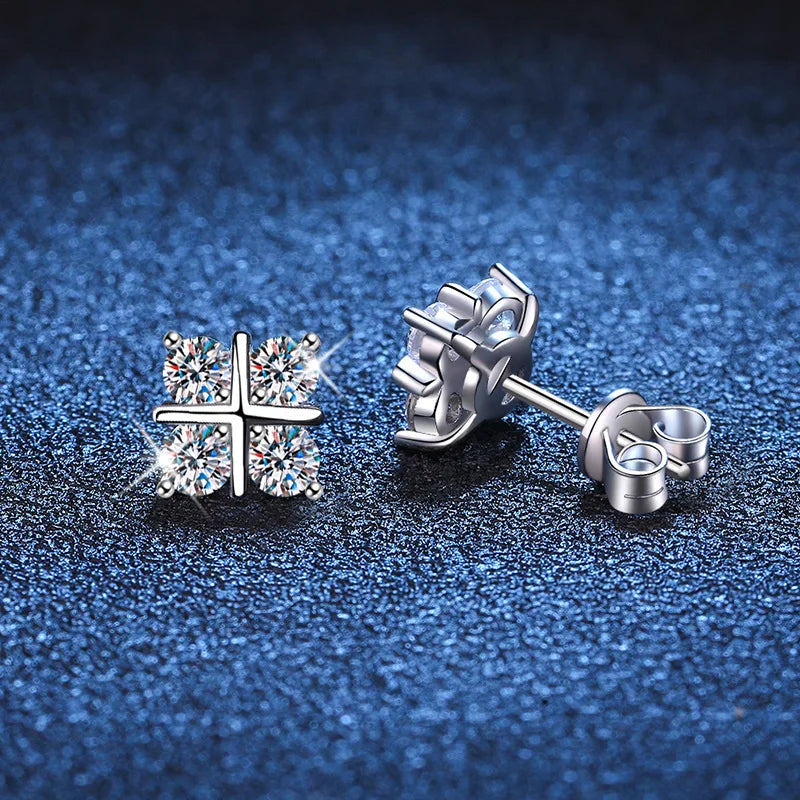 925 Sterling Silver 0.8Ct x2 Moissanite Stud Earrings 1.6Ct Total Classic Luxury BandsCo Straps