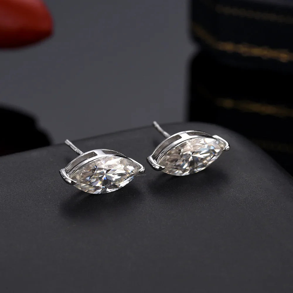 925 Sterling Silver 1ct Marquise Moissanite Stud Earrings Unisex Couple BandsCo Straps