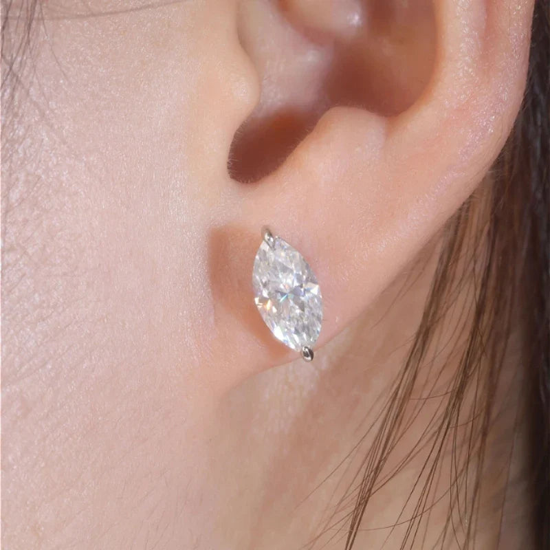 925 Sterling Silver 1ct Marquise Moissanite Stud Earrings Unisex Couple BandsCo Straps