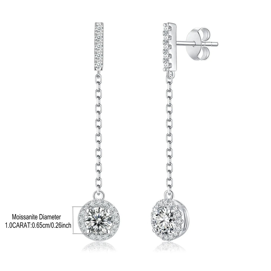 925 Sterling Silver 1Ct Moissanite Round Drop Tassel Earrings For Women BandsCo Straps