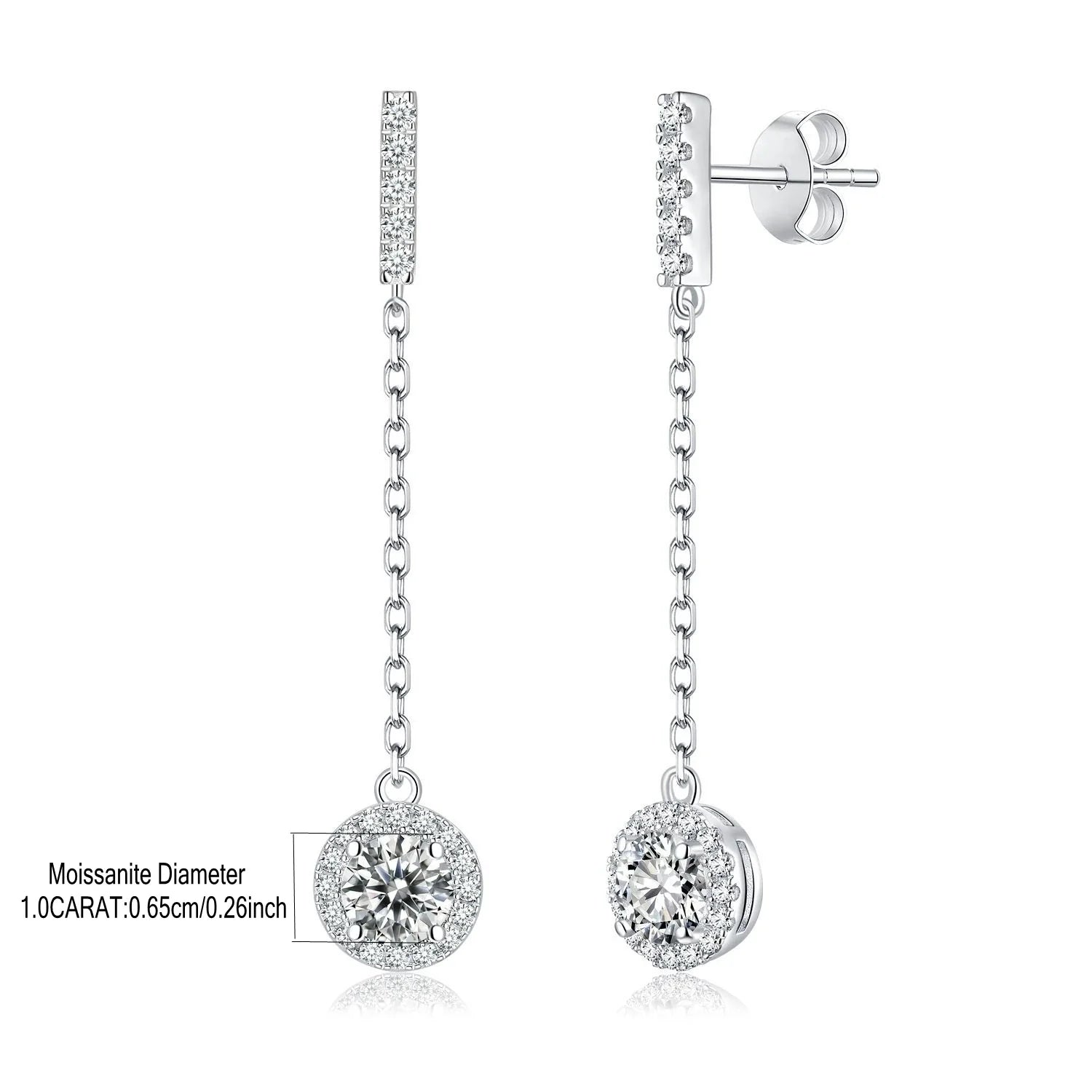 925 Sterling Silver 1Ct Moissanite Round Drop Tassel Earrings For Women BandsCo Straps