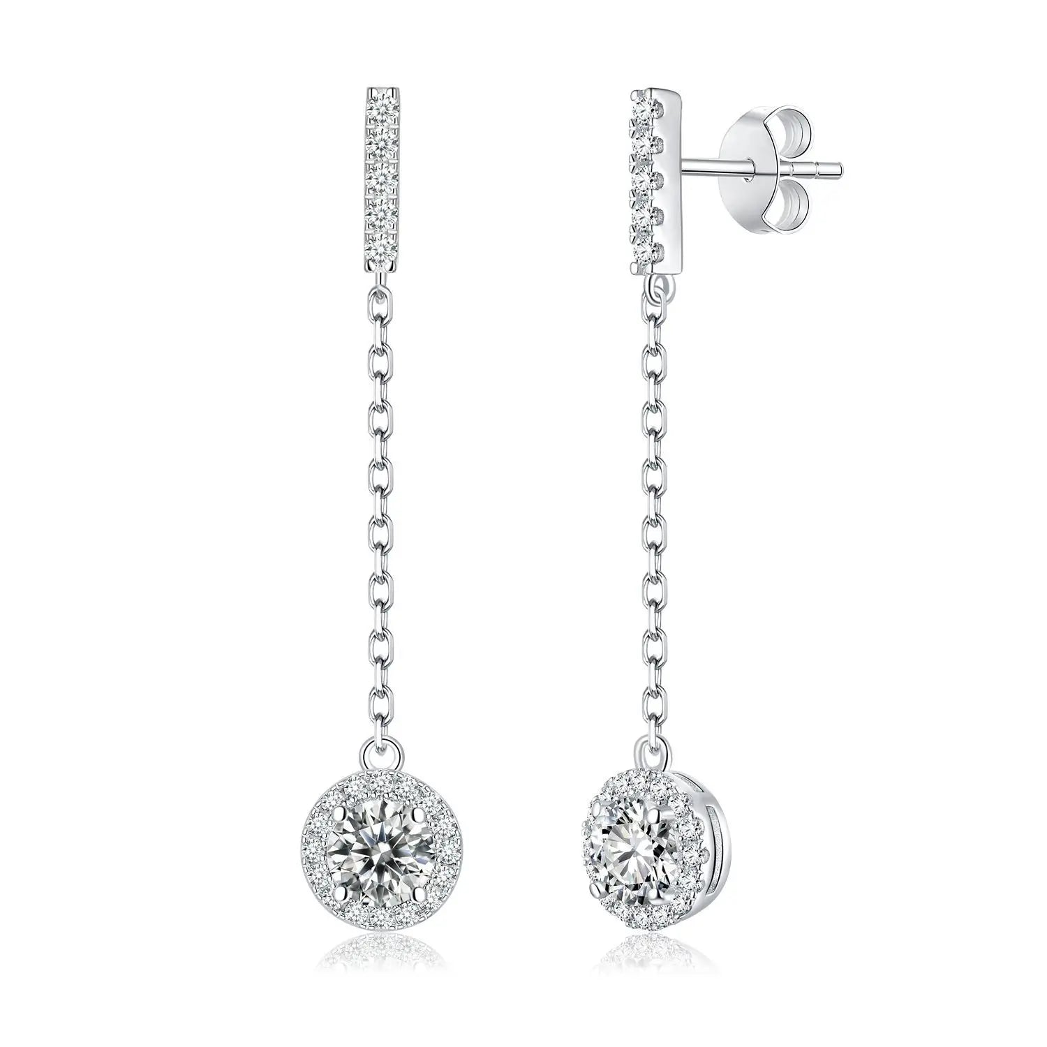 925 Sterling Silver 1Ct Moissanite Round Drop Tassel Earrings For Women BandsCo Straps