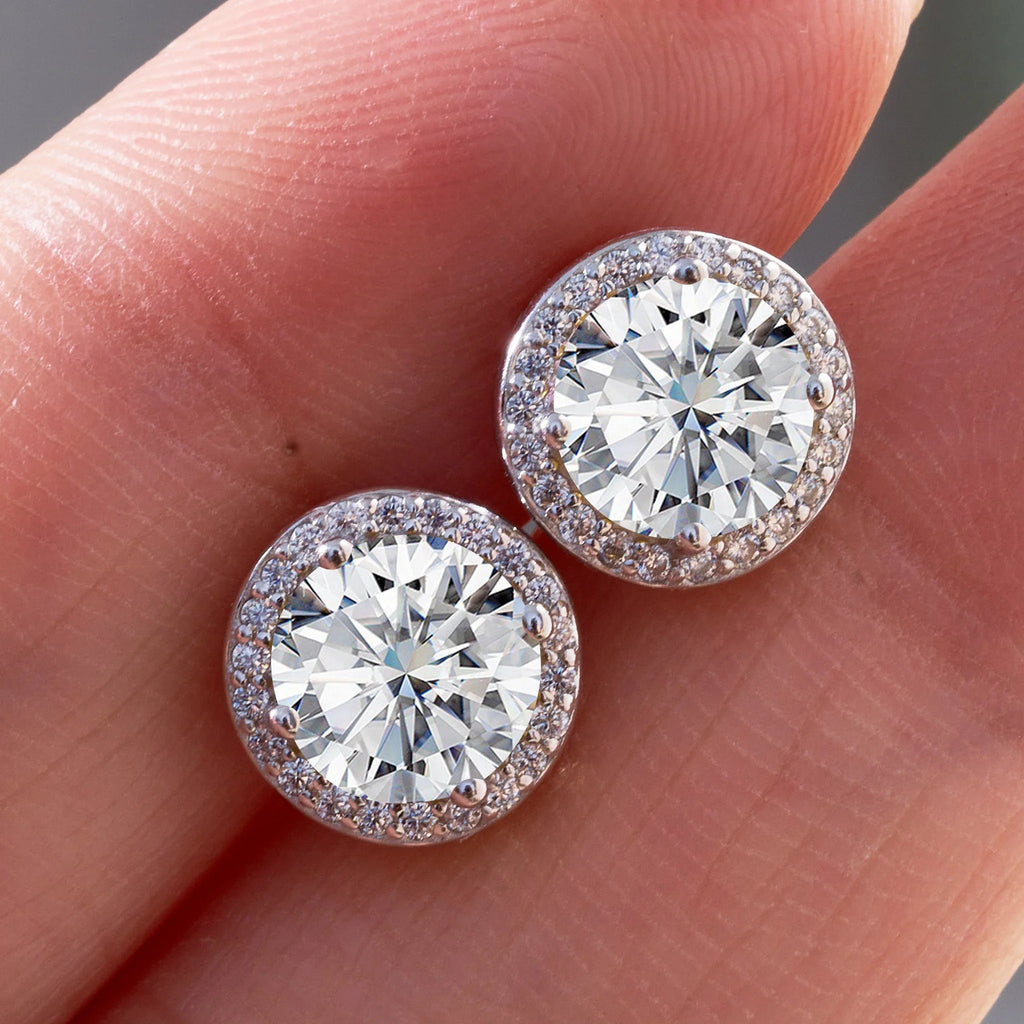 925 Sterling Silver 1ct Moissanite Round Stud Earrings Bridal Wedding Gift BandsCo Straps