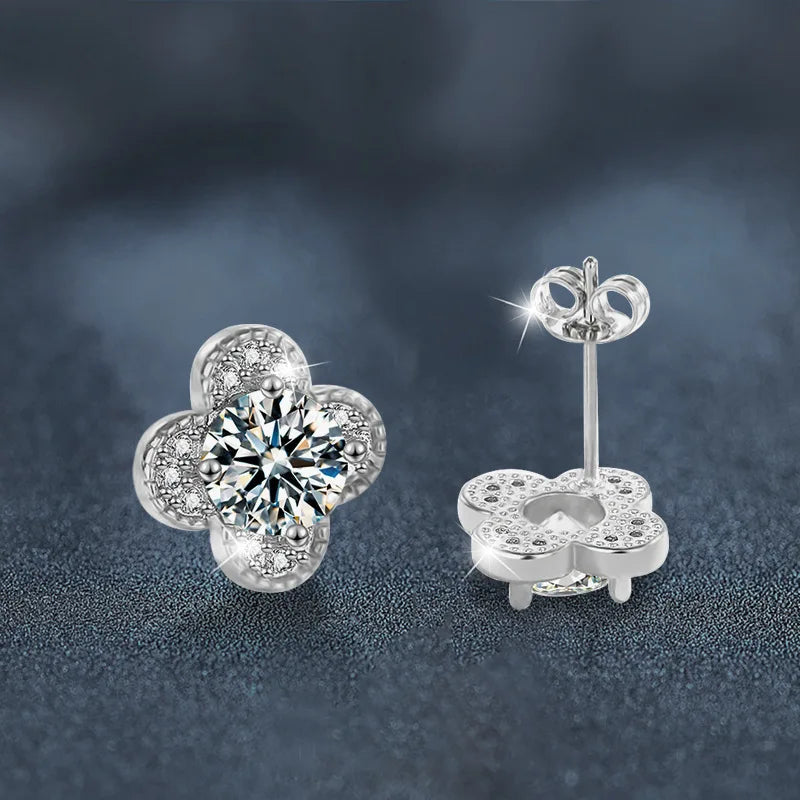 925 Sterling Silver 2ct Moissanite Four-Leaf Clover Stud Earrings Women BandsCo Straps