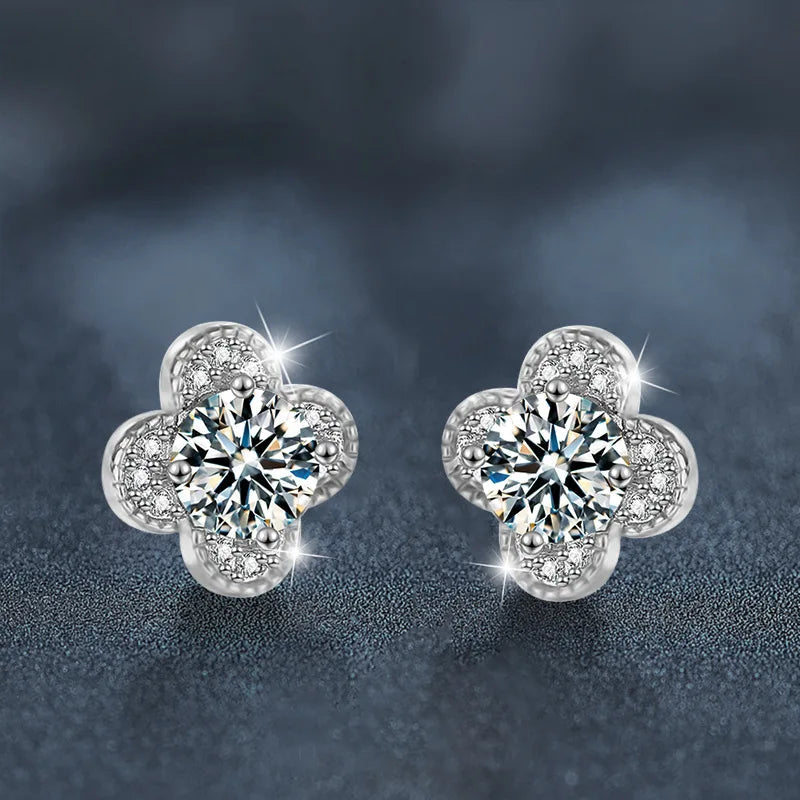 925 Sterling Silver 2ct Moissanite Four-Leaf Clover Stud Earrings Women BandsCo Straps