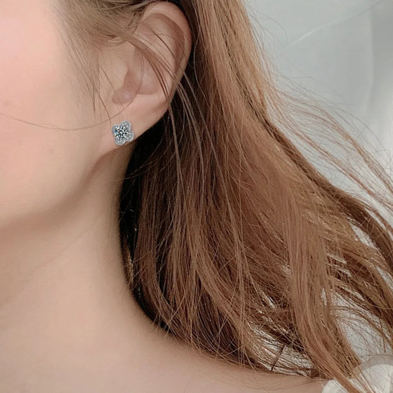 925 Sterling Silver 2ct Moissanite Four-Leaf Clover Stud Earrings Women BandsCo Straps
