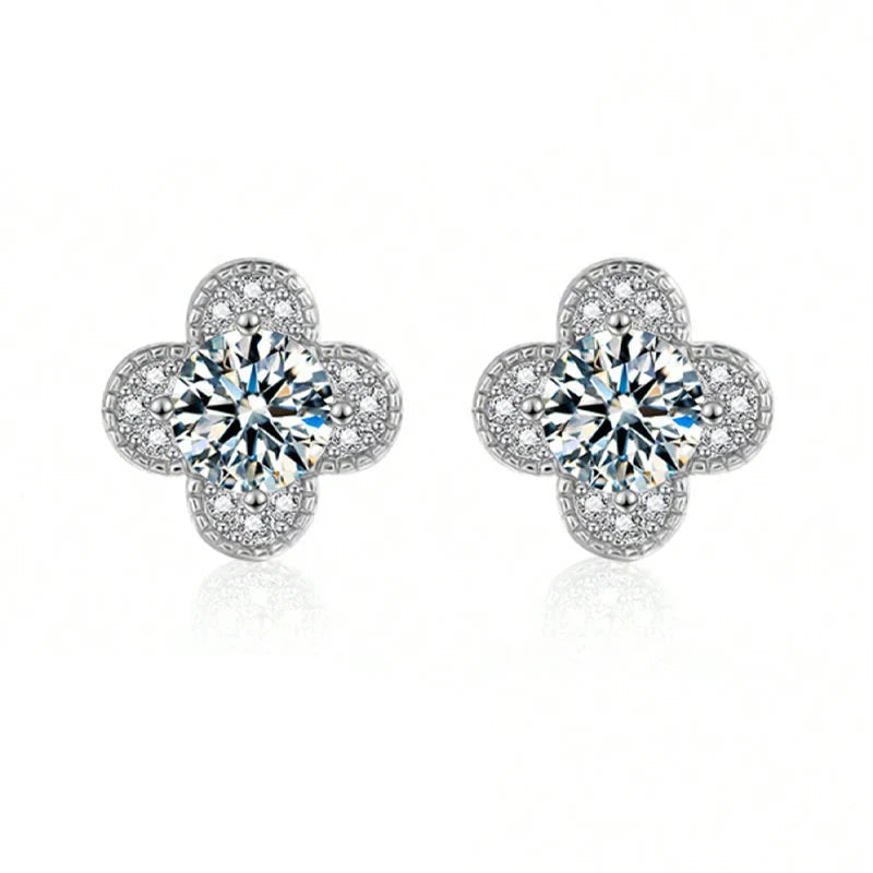925 Sterling Silver 2ct Moissanite Four-Leaf Clover Stud Earrings Women BandsCo Straps