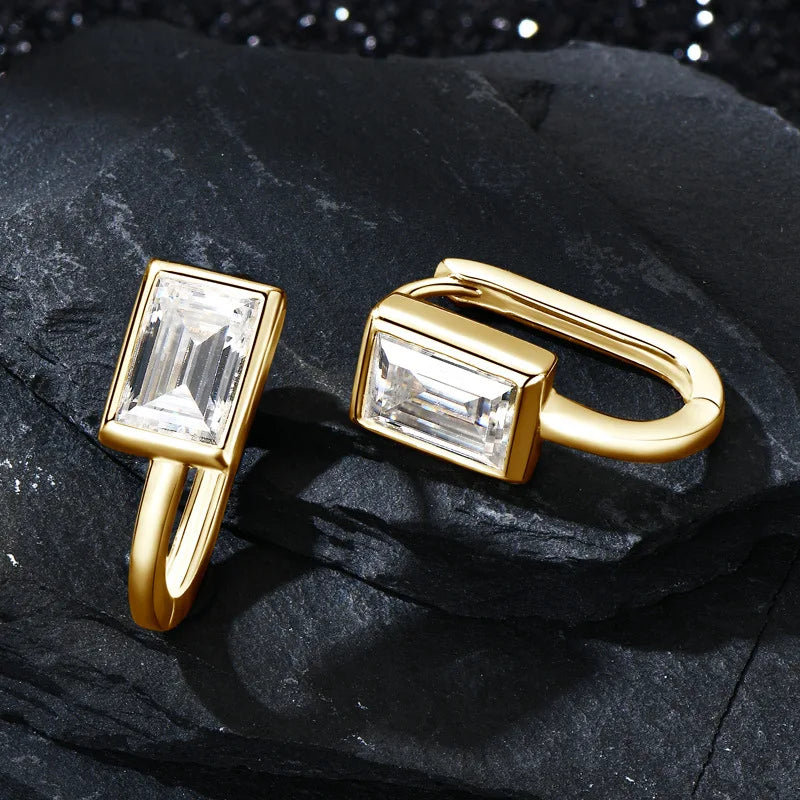 925 Sterling Silver 2x1ct Rectangular Moissanite Stud Earrings Unisex BandsCo Straps