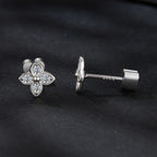 925 Sterling Silver 4-Leaf Clover Moissanite Earrings Hypoallergenic Screwback BandsCo Straps