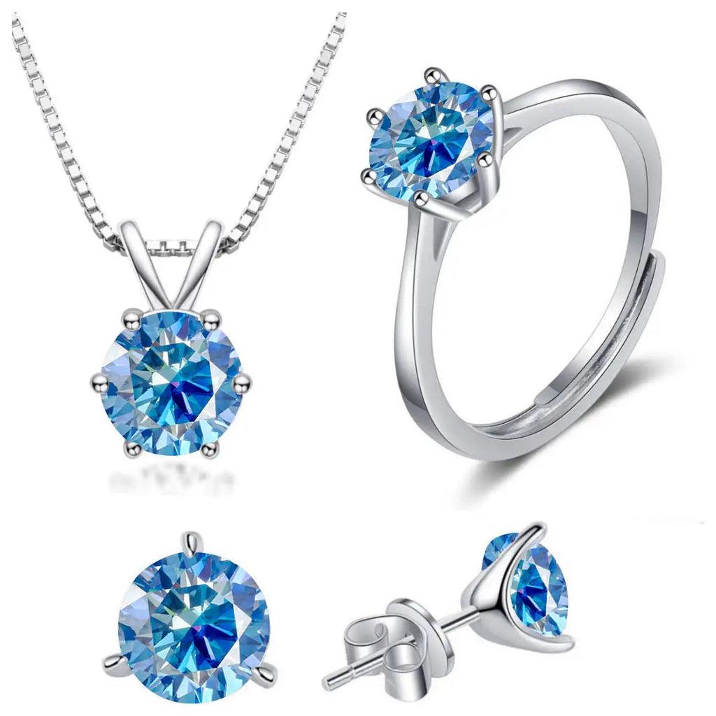 925 Sterling Silver 1ctx4 D Moissanite Necklace Earrings Set Bridal Jewelry BandsCo Straps