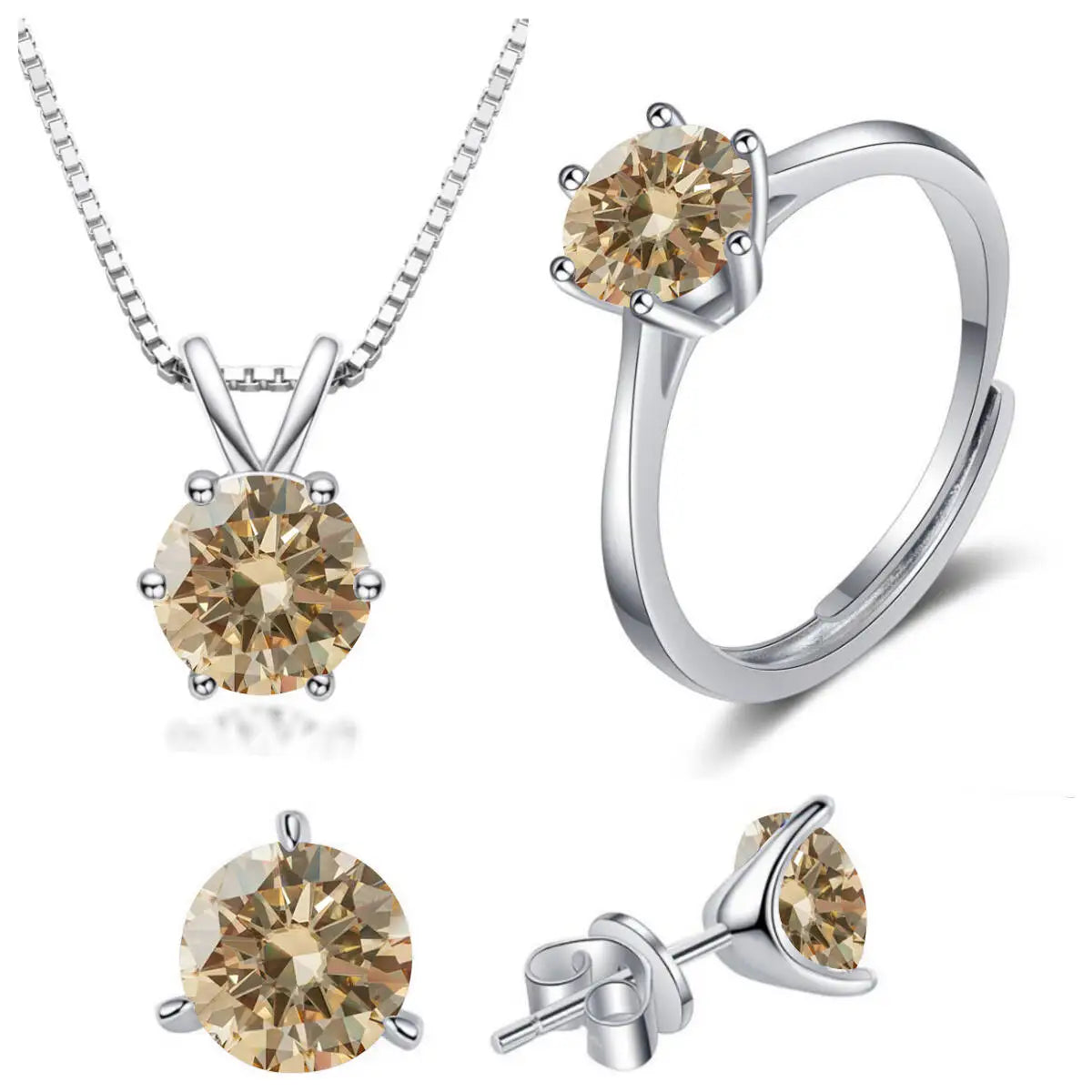 925 Sterling Silver 1ctx4 D Moissanite Necklace Earrings Set Bridal Jewelry BandsCo Straps
