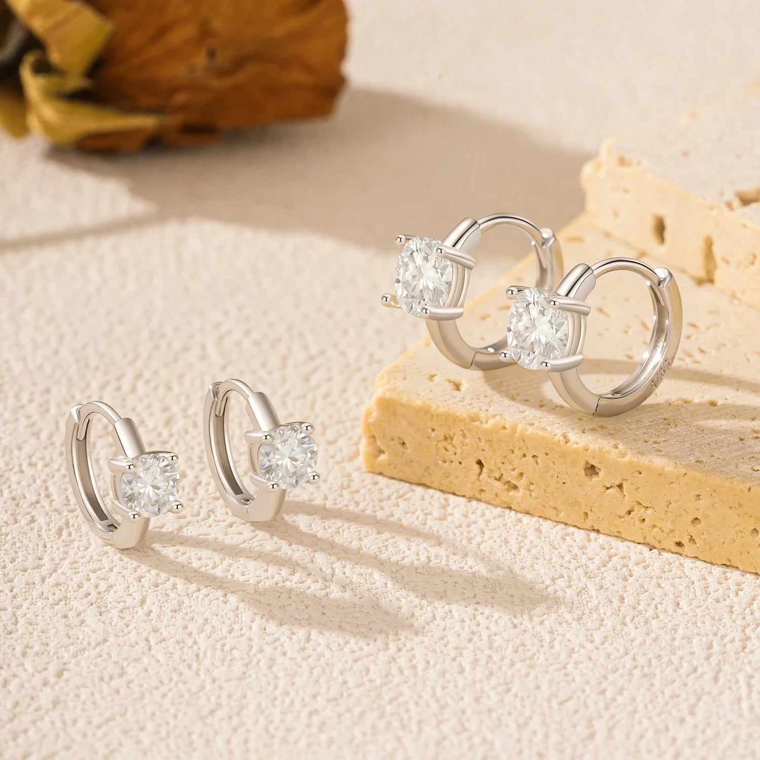 925 Sterling Silver D-Color Round Moissanite Sparkling Hoop Earrings for Women BandsCo Straps