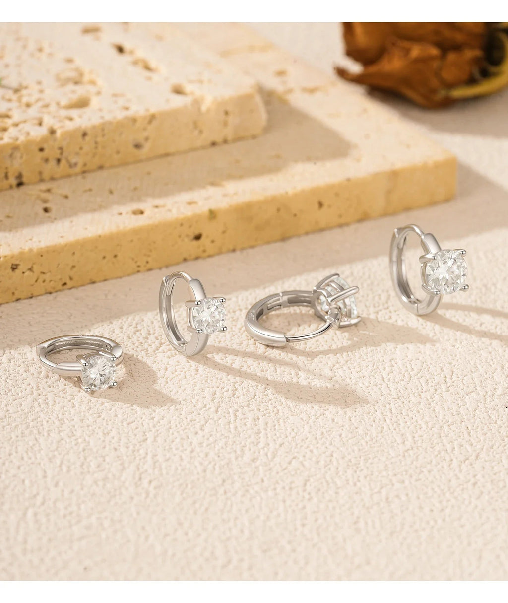 925 Sterling Silver D-Color Round Moissanite Sparkling Hoop Earrings for Women BandsCo Straps