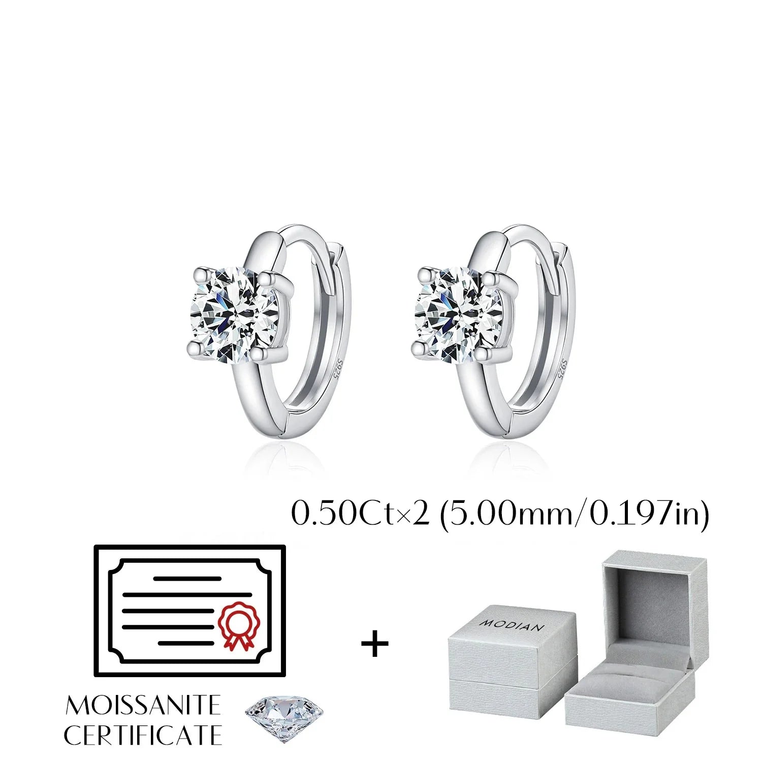 925 Sterling Silver D-Color Round Moissanite Sparkling Hoop Earrings for Women BandsCo Straps