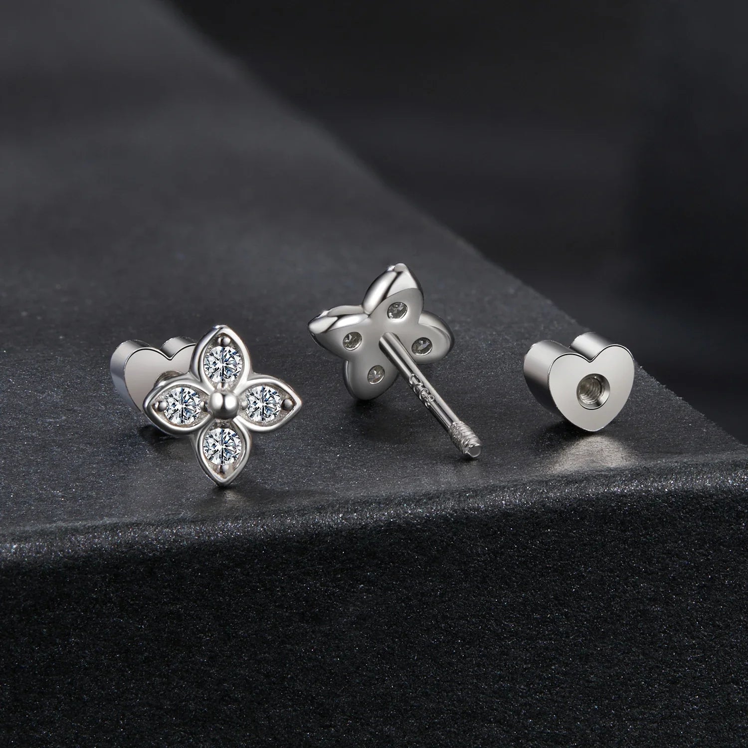 925 Sterling Silver 4-Leaf Clover Moissanite Earrings Hypoallergenic Screwback BandsCo Straps