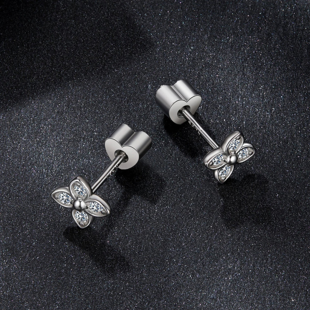 925 Sterling Silver 4-Leaf Clover Moissanite Earrings Hypoallergenic Screwback BandsCo Straps