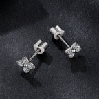 925 Sterling Silver 4-Leaf Clover Moissanite Earrings Hypoallergenic Screwback BandsCo Straps