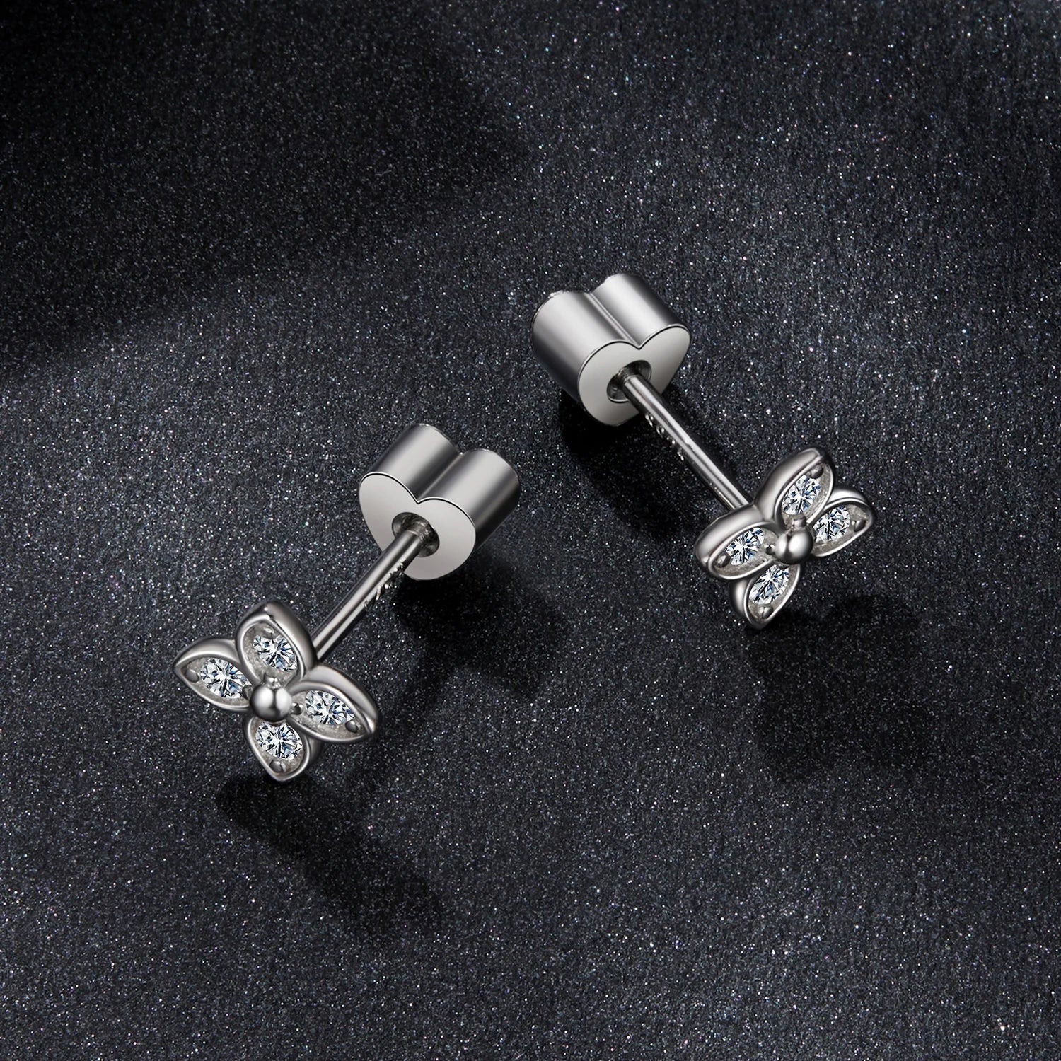 925 Sterling Silver 4-Leaf Clover Moissanite Earrings Hypoallergenic Screwback BandsCo Straps