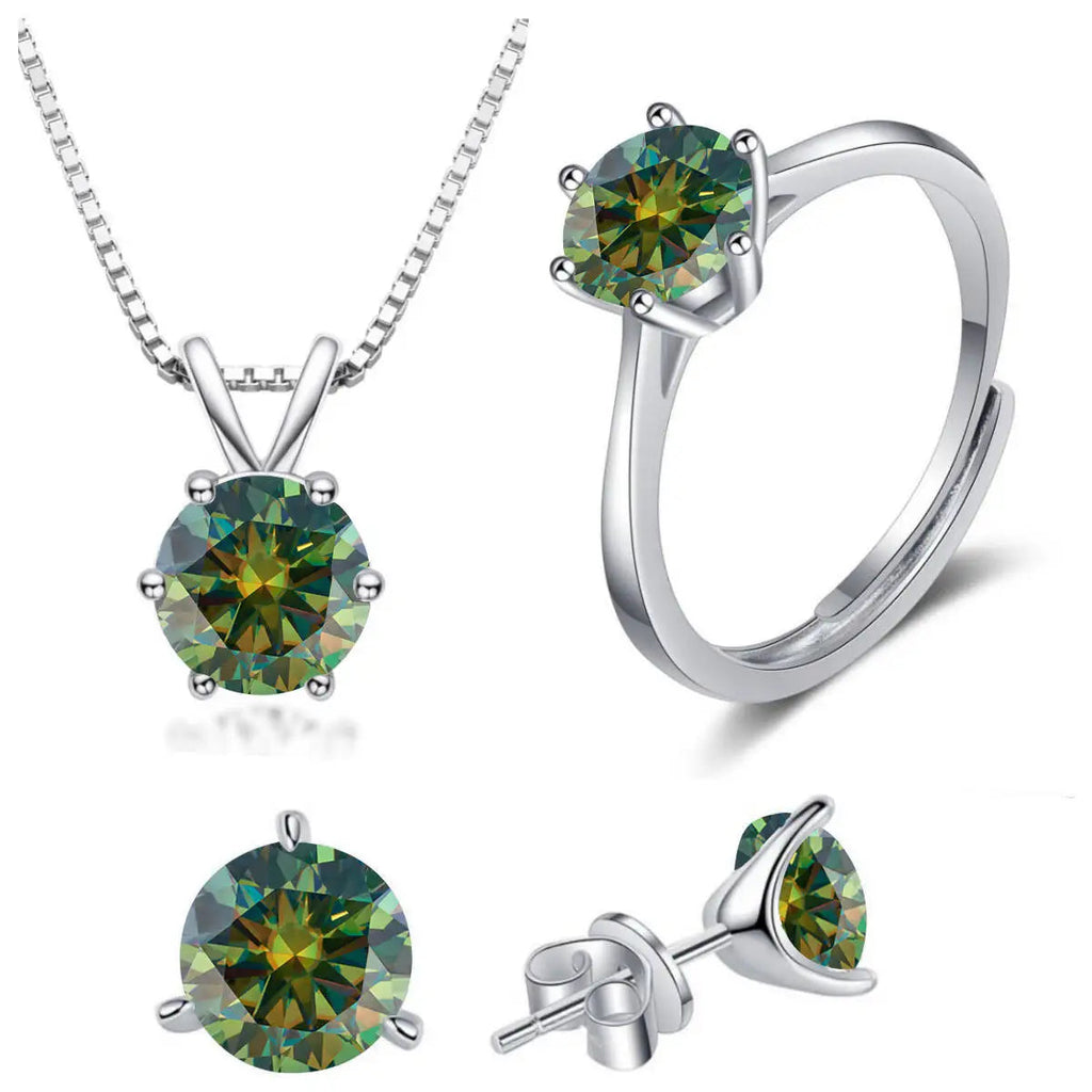 925 Sterling Silver 1ctx4 D Moissanite Necklace Earrings Set Bridal Jewelry BandsCo Straps