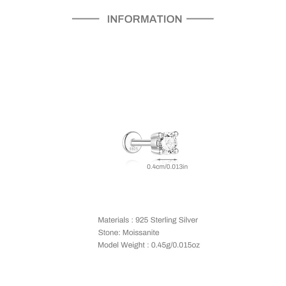 925 Sterling Silver Mini Moissanite Four-Claw Screw Stud Earrings For Women BandsCo Straps
