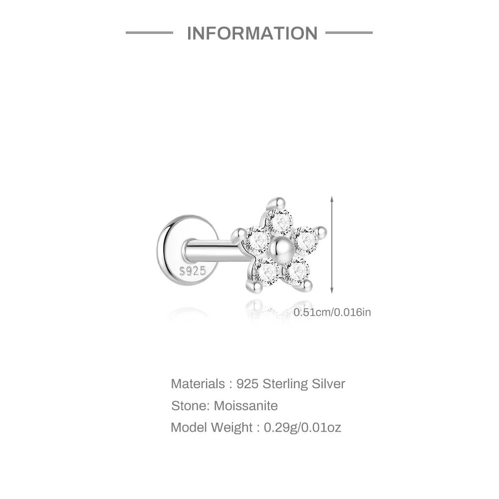 925 Sterling Silver Mini Moissanite Four-Claw Screw Stud Earrings For Women BandsCo Straps