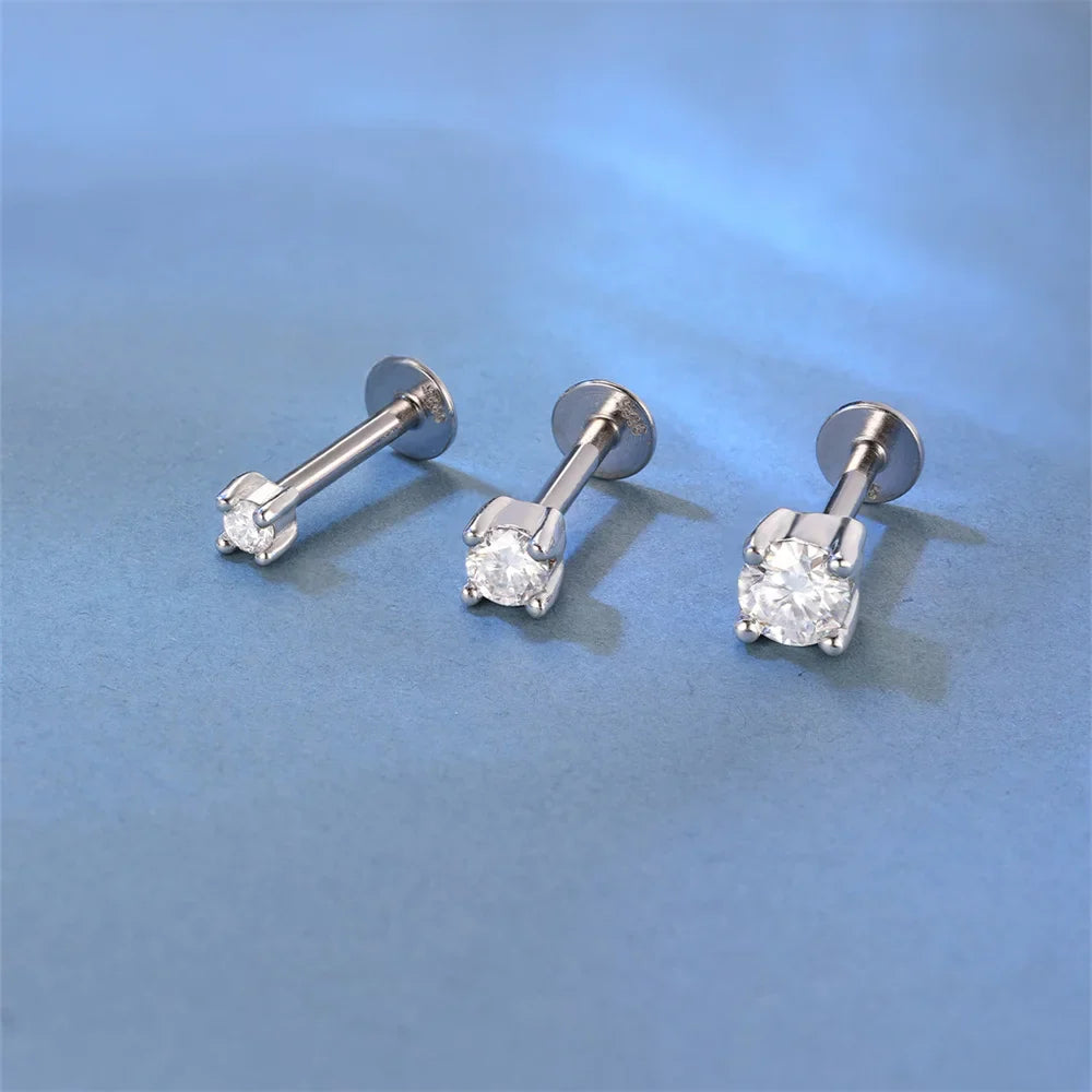 925 Sterling Silver Mini Moissanite Four-Claw Screw Stud Earrings For Women BandsCo Straps