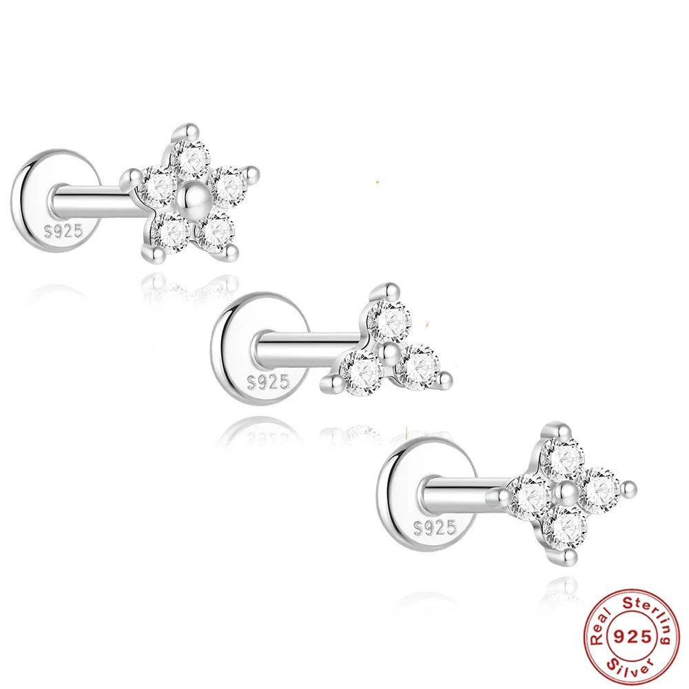 925 Sterling Silver Mini Moissanite Four-Claw Screw Stud Earrings For Women BandsCo Straps
