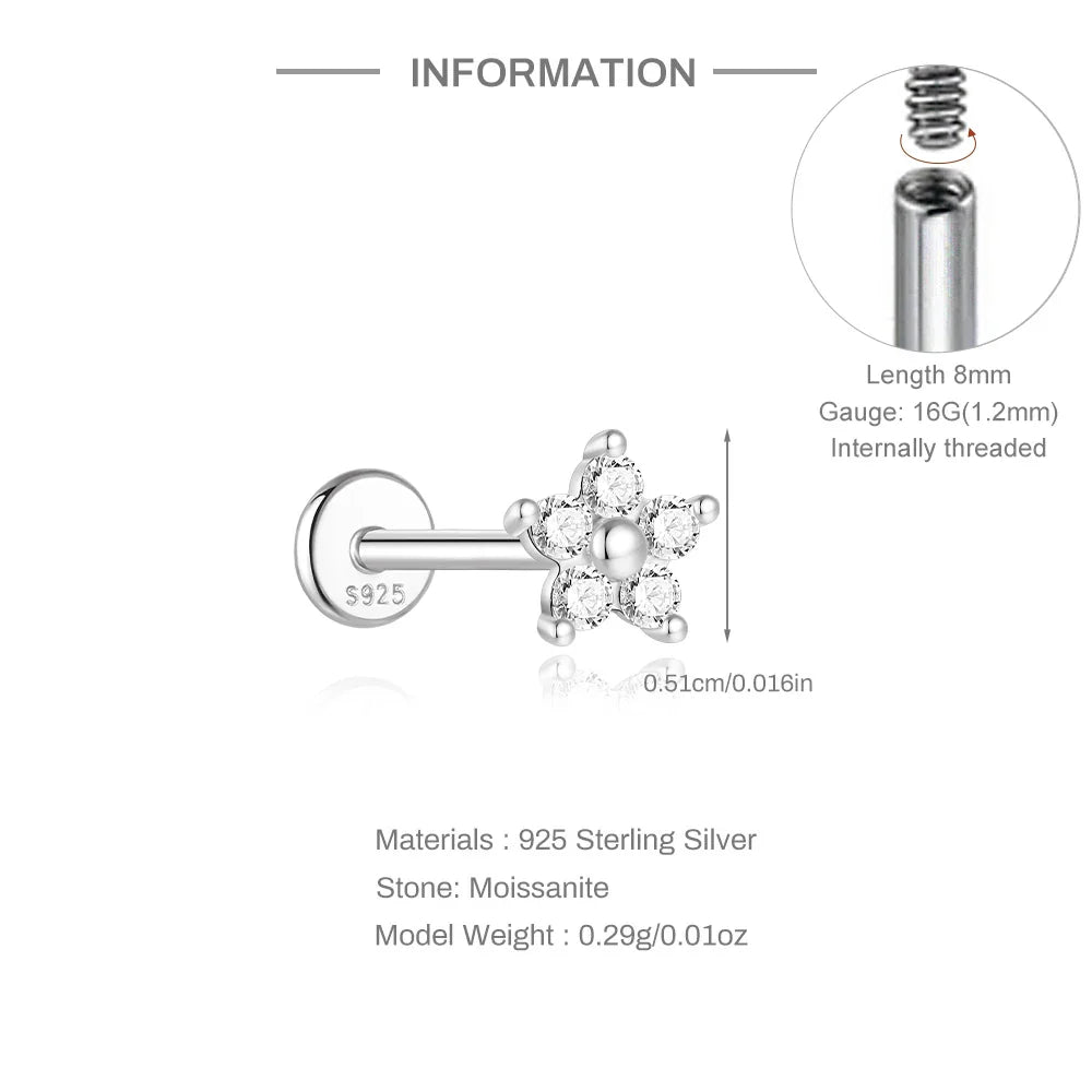 925 Sterling Silver Mini Moissanite Four-Claw Screw Stud Earrings For Women BandsCo Straps