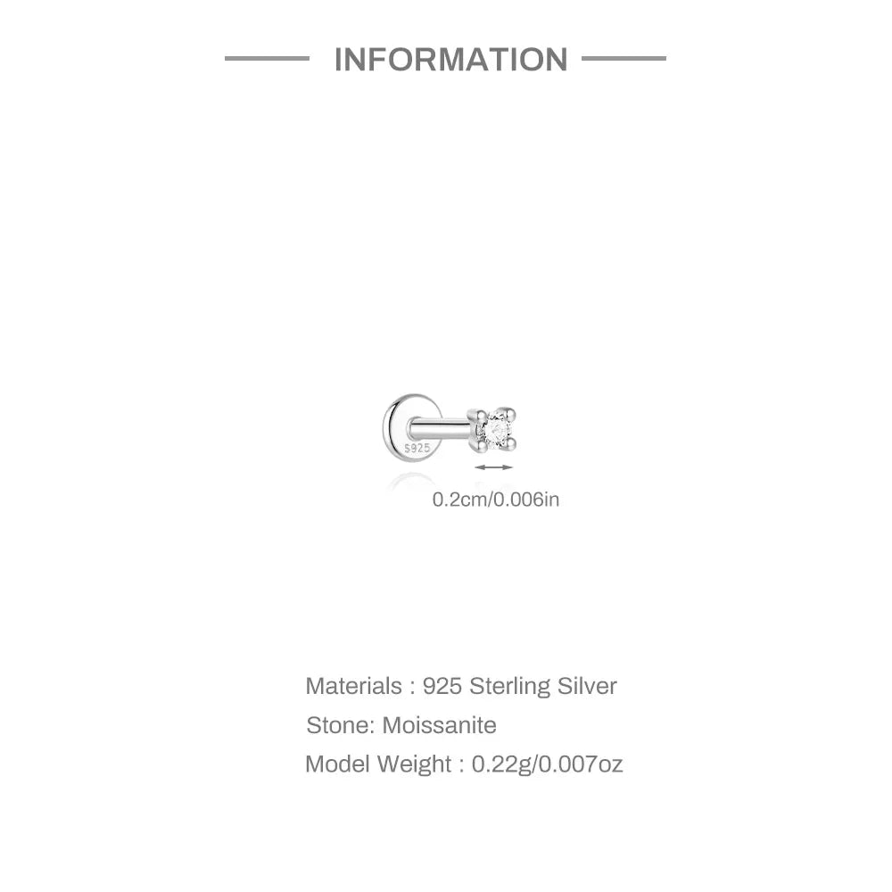 925 Sterling Silver Mini Moissanite Four-Claw Screw Stud Earrings For Women BandsCo Straps